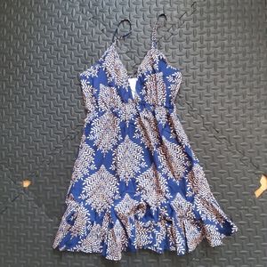 Geo Print V Neck Blue Mini Dress